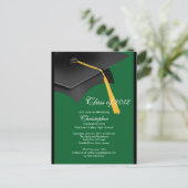 Black Green Afstudeerder Pet Graduation Party Invi Uitnodiging Briefkaart (Staand voorkant)
