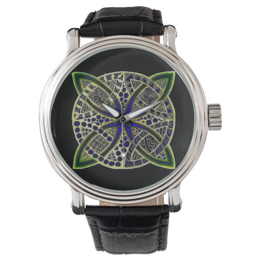 Black Green and Blue Mesmerizing Celtic Knot Horloge (Voorkant)