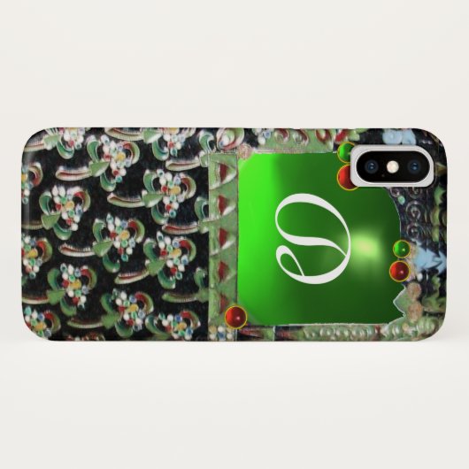 BLACK GREEN ART NOUVEAU GEMSTONE MONOGRAM Emerald Case-Mate iPhone Case (Achterkant (horizontaal))