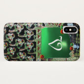 BLACK GREEN ART NOUVEAU GEMSTONE MONOGRAM Emerald Case-Mate iPhone Case (Achterkant (horizontaal))