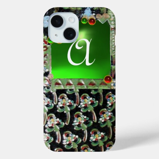 BLACK GREEN ART NOUVEAU GEMSTONE MONOGRAM Emerald Case-Mate iPhone Case (Achterkant)