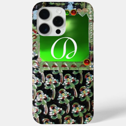 BLACK GREEN ART NOUVEAU GEMSTONE MONOGRAM Emerald Case-Mate iPhone Case (Achterkant)