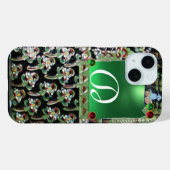 BLACK GREEN ART NOUVEAU GEMSTONE MONOGRAM, Jade Case-Mate iPhone Case (Achterkant (horizontaal))
