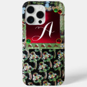 BLACK GREEN ART NOUVEAU GEMSTONE MONOGRAM, Red Rub Case-Mate iPhone Case (Achterkant)
