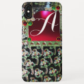 BLACK GREEN ART NOUVEAU GEMSTONE MONOGRAM, Red Rub Case-Mate iPhone Case (Achterkant)