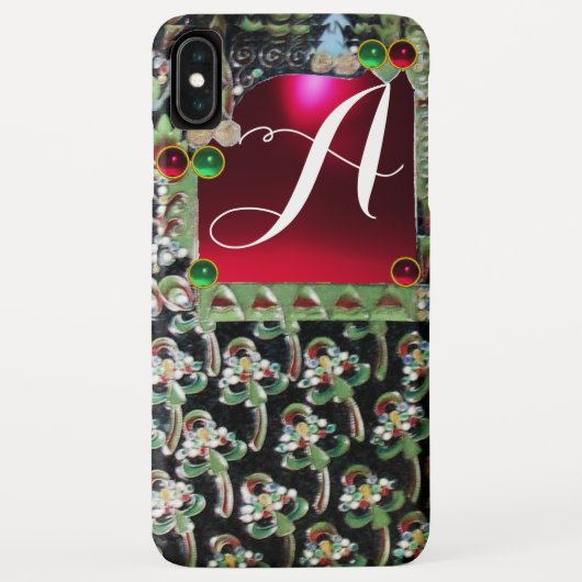BLACK GREEN ART NOUVEAU GEMSTONE MONOGRAM, Red Rub Case-Mate iPhone Case (Achterkant)