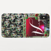 BLACK GREEN ART NOUVEAU GEMSTONE MONOGRAM, Red Rub Case-Mate iPhone Case (Achterkant (horizontaal))