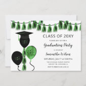 Black Green Balloons Afstudeerder Pet Graduparty Kaart (Voorkant)