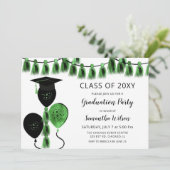 Black Green Balloons Afstudeerder Pet Graduparty Kaart (Staand voorkant)