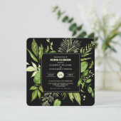 Black Green Botanical Waterverf Wedding Kaart (Staand voorkant)