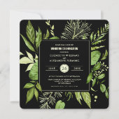 Black Green Botanical Waterverf Wedding Kaart (Voorkant)