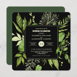 Black Green Botanical Waterverf Wedding Kaart