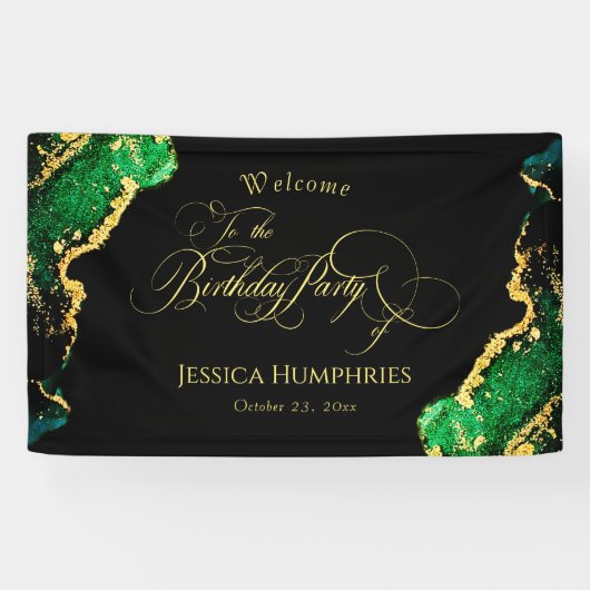 Black Green Bronze Gold Birthday Spandoek (Horizontaal)