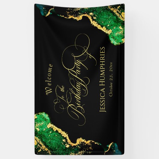 Black Green Bronze Gold Birthday Spandoek (Verticaal)