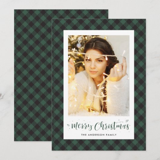Black Green Buffalo met kerstkaarten Feestdagenkaart (Voorkant / Achterkant)