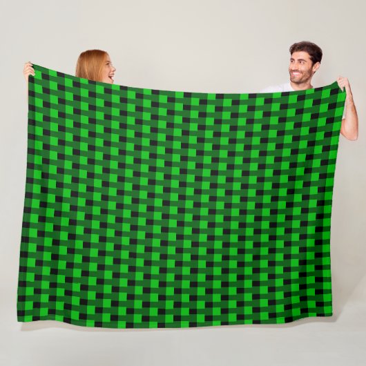 Black Green Check Fleece Blanket - Modern Deken (In situ)