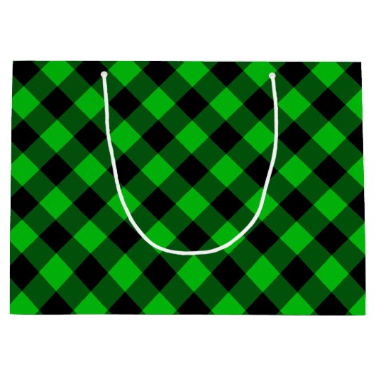 Black Green Check Gift Bag Groot Cadeauzakje (Voorkant)