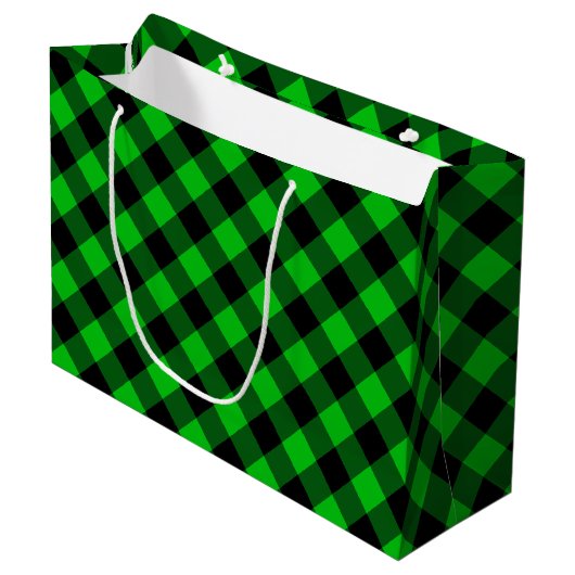 Black Green Check Gift Bag Groot Cadeauzakje (Voorkant Gekanteld)