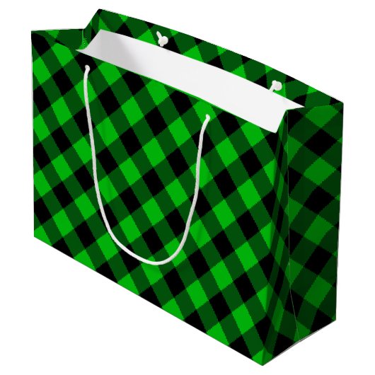 Black Green Check Gift Bag Groot Cadeauzakje (Achterkant Gekanteld)