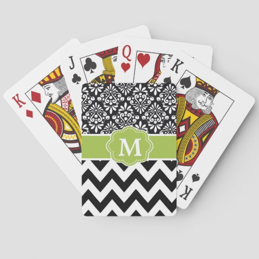 Black Green Chevron Personalized Pokerkaarten (Achterkant)