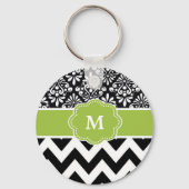 Black Green Chevron Personalized Sleutelhanger (Voorkant)