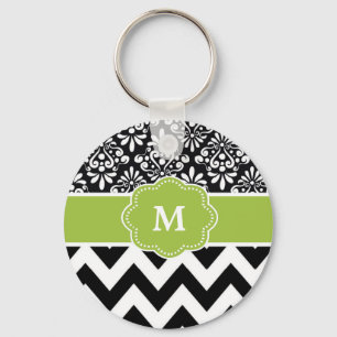 Black Green Chevron Personalized Sleutelhanger
