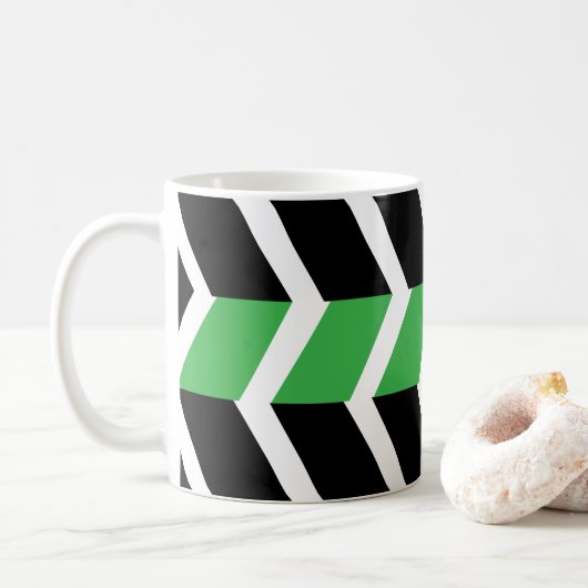 Black Green Chevron Stripe Koffiemok (Met donut)