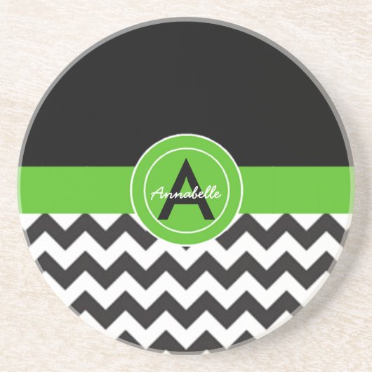 Black Green Chevron Zandsteen Onderzetter (Voorkant)