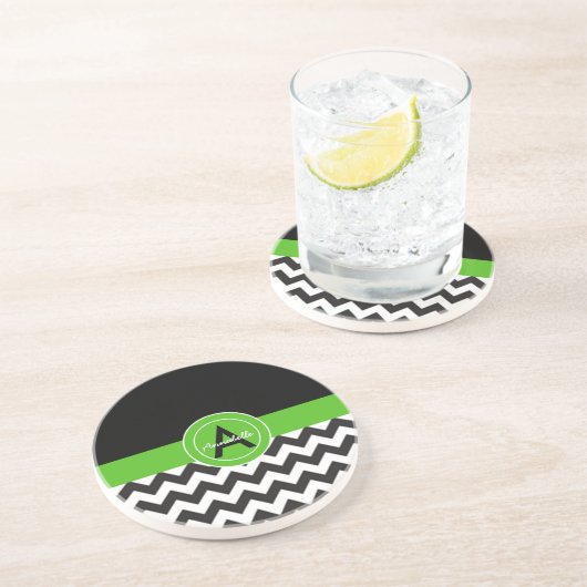 Black Green Chevron Zandsteen Onderzetter (Zijkant)