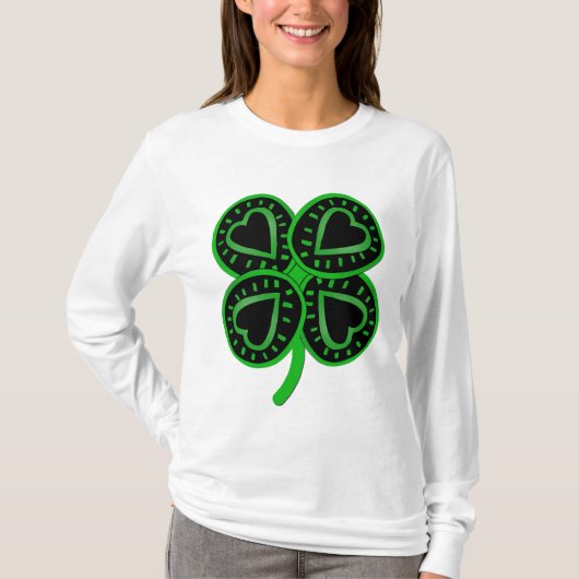 Black Green Clover Heart St Patrick Woman Long S T T-shirt (Voorkant)