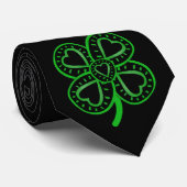 Black Green Clover Heart St Patrick's Day B Tiei Stropdas (Opgerold)