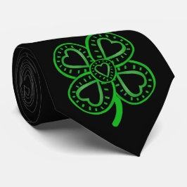 Black Green Clover Heart St Patrick's Day B Tiei Stropdas