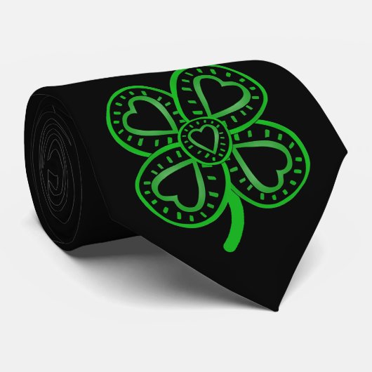 Black Green Clover Heart St Patrick's Day B Tiei Stropdas (Opgerold)
