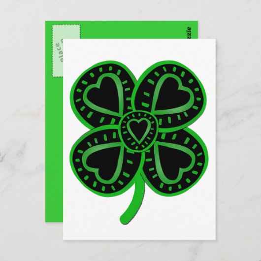 Black Green Clover Heart St Patrick's Day Briefkaa Briefkaart (Voorkant / Achterkant)