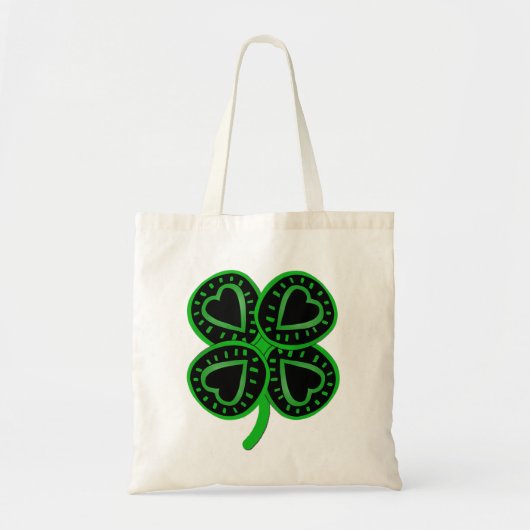 Black Green Clover Heart St Patrick's Day Canvas t Tote Bag (Voorkant)