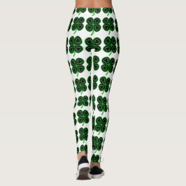 Black Green Clover Heart St Patrick's Day Leggings