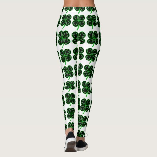 Black Green Clover Heart St Patrick's Day Leggings (Achterkant)