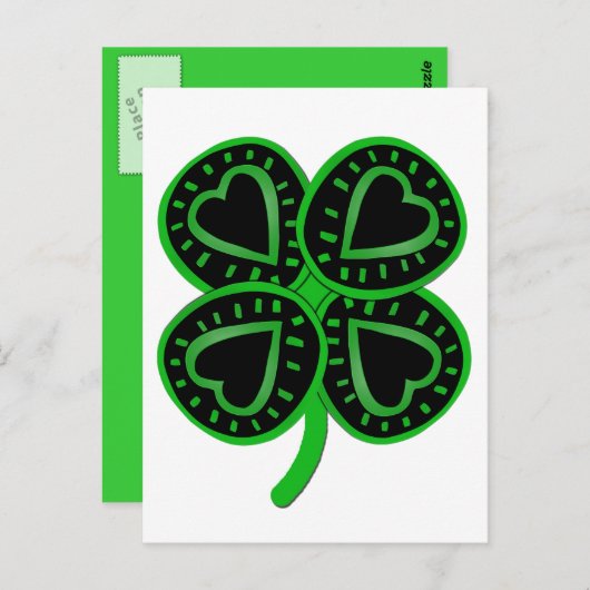 Black Green Clover Heart St Patty's Day Briefkaart (Voorkant / Achterkant)