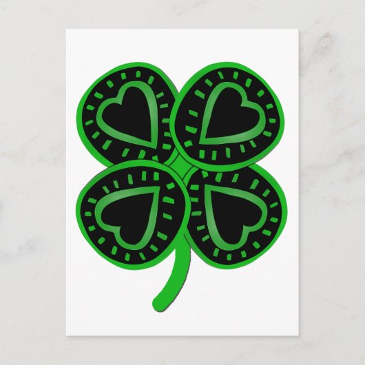 Black Green Clover Heart St Patty's Day Briefkaart (Voorkant)