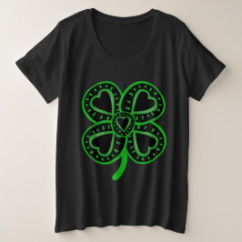 Black Green Clover met hart - St Patrick Grote Maat T-shirt