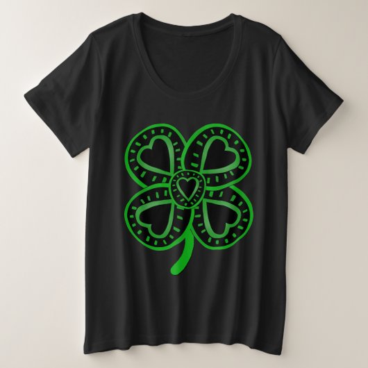 Black Green Clover met hart - St Patrick Grote Maat T-shirt (Design voorkant)