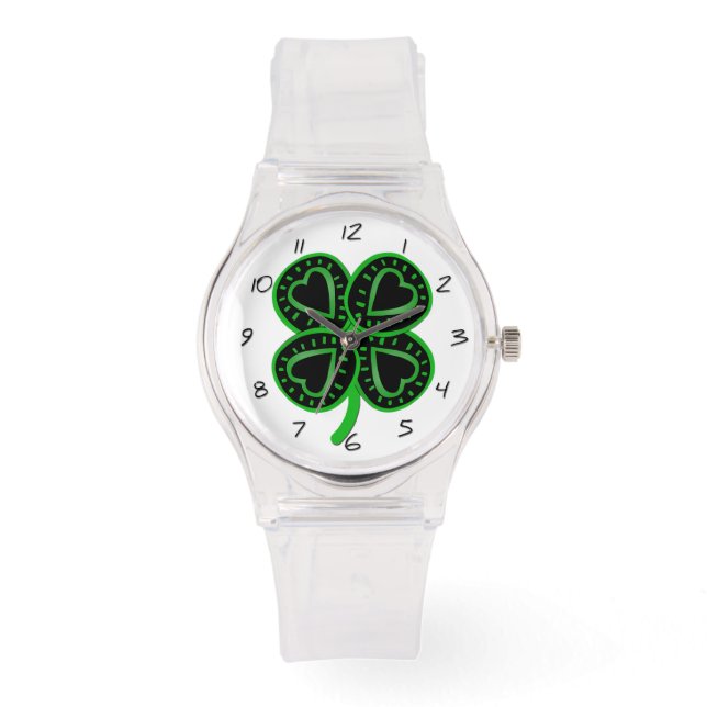 Black Green Clover met Heart G St Patrick's Watch Horloge (Voorkant)