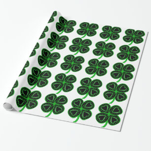Black Green Clover met Heart St Patty Wrapping P Cadeaupapier