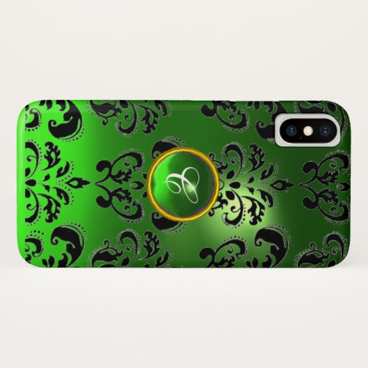 BLACK GREEN DAMASK EMERALD GEM MONOGRAM Case-Mate iPhone CASE (Achterkant (horizontaal))