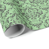 Black Green Damask Patroon Cadeaupapier (Rol Hoek)