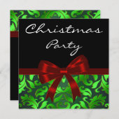 Black Green Damask Red Bow kerstfeest Kaart (Voorkant / Achterkant)