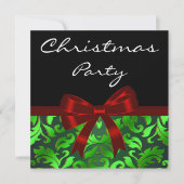 Black Green Damask Red Bow kerstfeest Kaart (Voorkant)