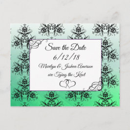 Black Green Damask Wedding Save the Date Briefkaar Briefkaart