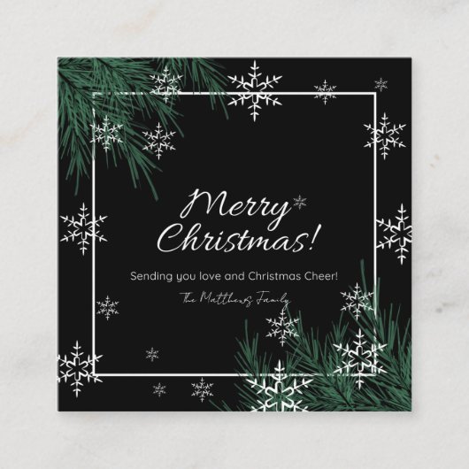 Black Green en Snowflake Merry-kerst Informatiekaartje (Voorkant)