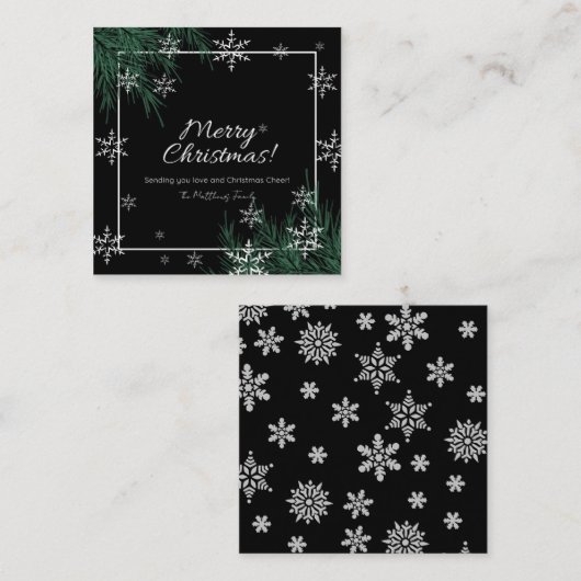 Black Green en Snowflake Merry-kerst Informatiekaartje (Voorkant / Achterkant)